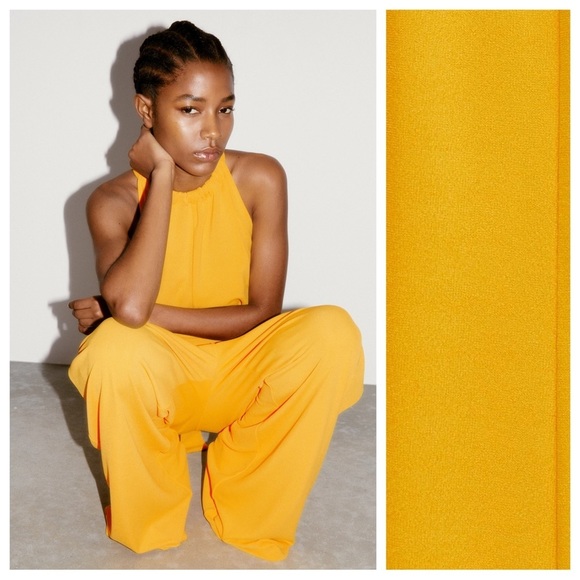 NWT. Zara Mustard/Golden Yellow Wide Leg Flowy Jumpsuit with Belt. Size S. - Picture 2 of 10